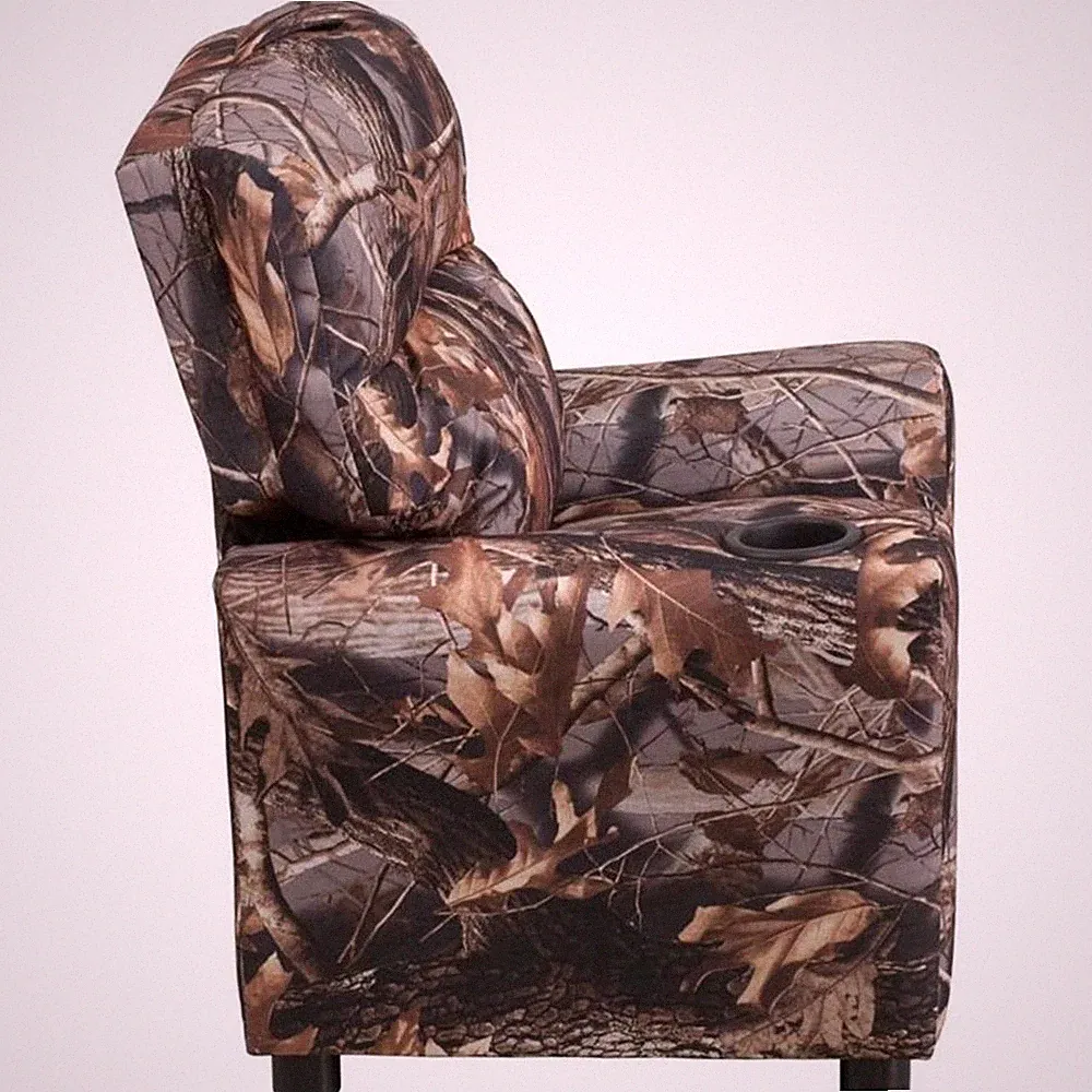 Bowery Hill Contemporary Fabric Kids Recliner with Cup Holder in Brown