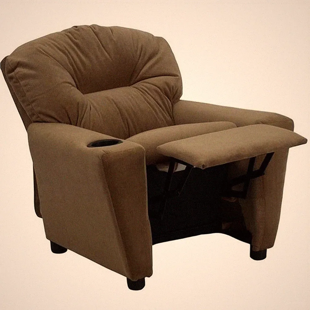 Bowery Hill Kids Recliner in Brown with Cup Holder