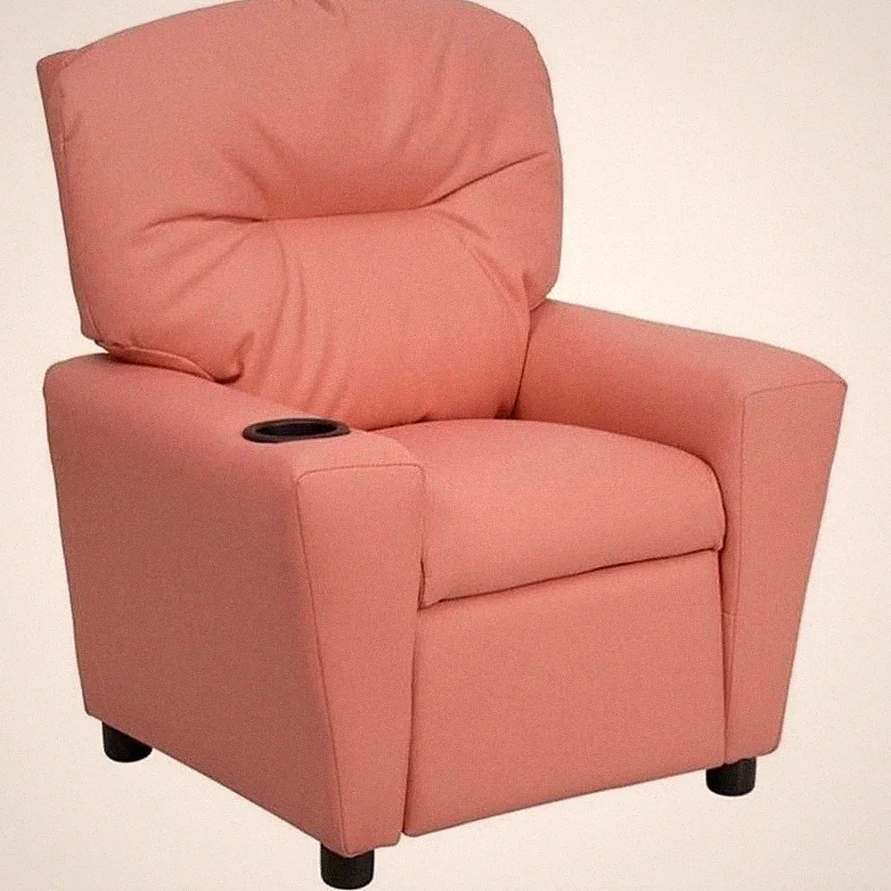 Bowery Hill Kids Recliner in Pink with Cup Holder
