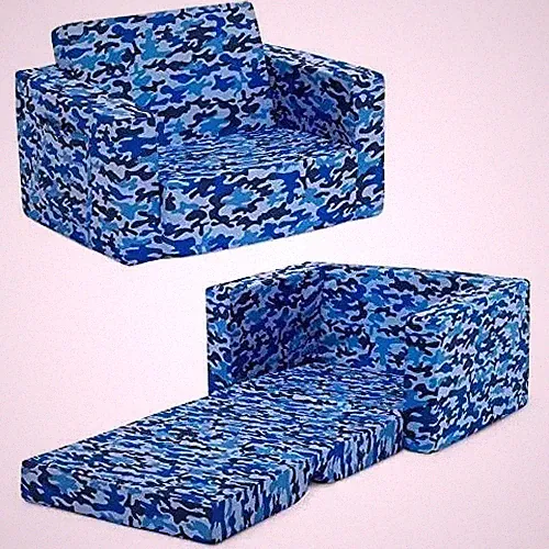 Delta Children Cozee 2-in-1 Convertible Sofa to Lounger Flip Out Chair Blue Camo