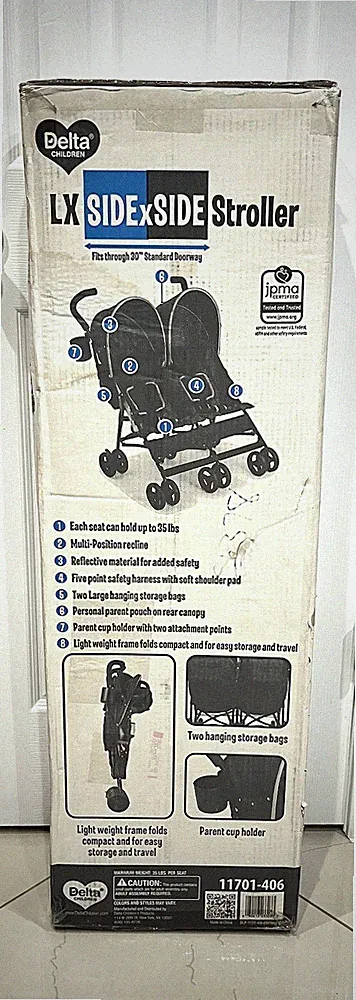 Delta Children LX Side by Side Stroller with Recline Storage & Compact Fold NEW