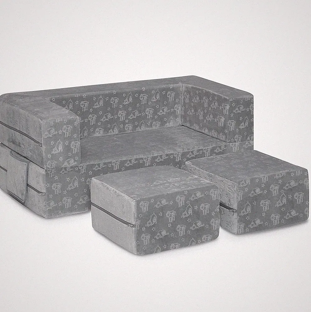 Delta Children Perfect Sleeper Convertible Sofa & Play Set for Kids, Grey