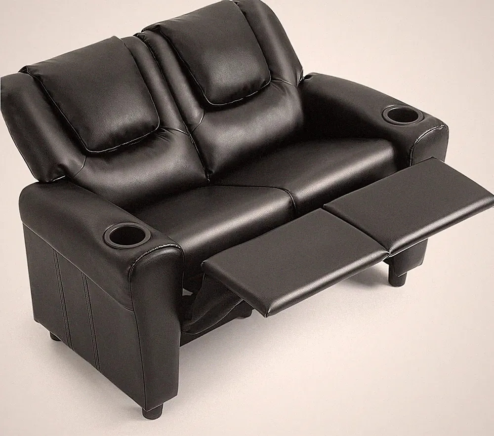 Toddler Recliner, Double Kids Couch with Cup Holder, PU Leather Kids Sofa, Kids